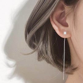 Cube Long Tassel Drop Earrings