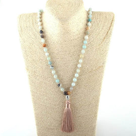 Beautifully Crafted Amazonite Stone Tassel Necklace