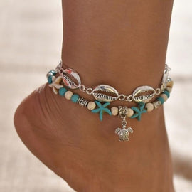Double Chain Sea Blue & White Anklet
