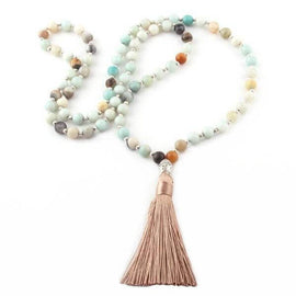 Beautifully Crafted Amazonite Stone Tassel Necklace